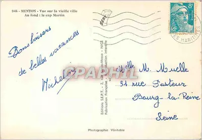 Menton - Uitzicht op de oude stad — In de verte: de Cap Martin — Uitgaven S.E.P.T. - 2, rue des-Massa - Nice — Achterkant