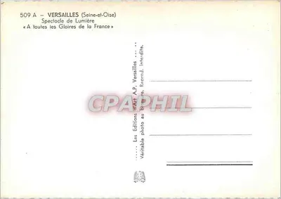 Versailles (Seine-et-Oise) — Espectáculo de Luz « À Toda Glória da França » — Edições A.P. Versailles — Verso