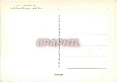 Versajles — Pałac oświetlony widziany z Parku — Cie des Arts Photographiques, Paryż — Rewers