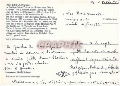 Basílica de Santa Teresinha de Lisieux — editor Impressions COMBIER Macon, n° C3 14366-1-0464 — Verso