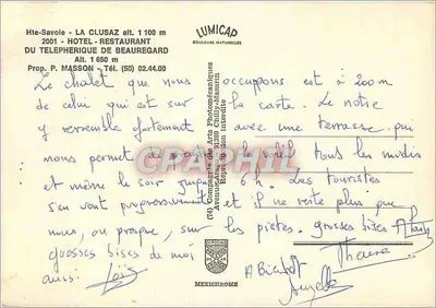 La Clusaz — Hôtel-Restaurant du Téléphérique de Beauregard — Lumicap — Verso