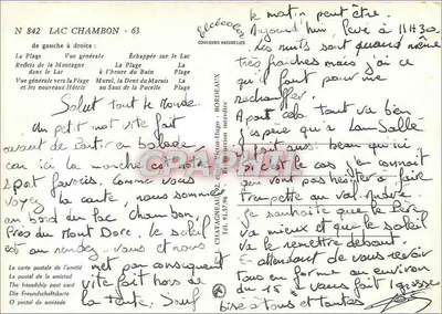 Lago Chambon — vista panorámica con bañistas y paisajes — editor L. Chatagnau, n° 842 — Reverso