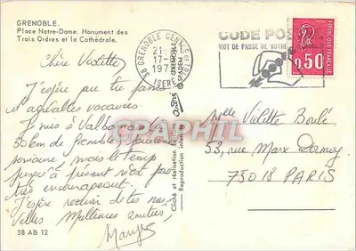 Grenoble — Plac Notre-Dame i Katedra — Pomnik Trzech Zakonów — Rewers