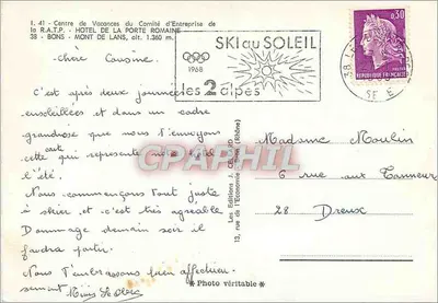 Hotel de la Porte Romaine — Centro de Férias do Comitê de Empresa da R.A.T.P. — Ski au Soleil 1968 — Verso