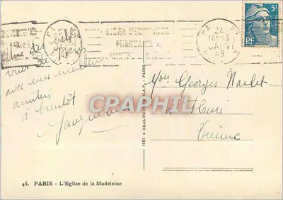 Paryż — Katedra Madeleine — wydawca C.A.P. n°45 — Rewers