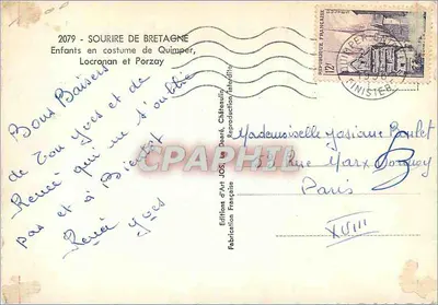 Crianças em trajes de Quimper — Sorriso da Bretanha — Edições de Arte JOS, Doéré, Châteaulin — Verso