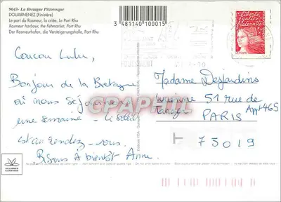 Douarnenez — Porto de pesca e vista panorâmica — Éditions Alliance Cartérie, n° 9043 — Verso