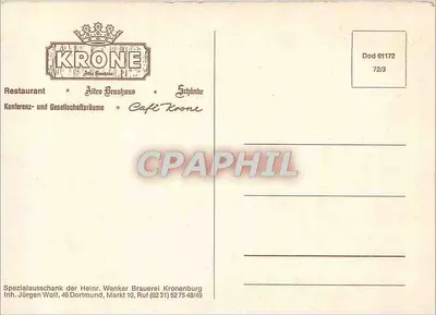 Wnętrze Kawiarni Krone — Stare Piwo — wydawca Dod, n° 01172 — Rewers