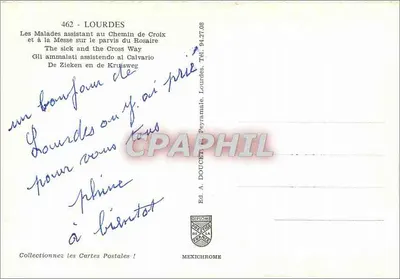 Lourdes — Os Doentes assistentes ao Caminho da Cruz e à Missa no pátio do Rosário — Ed. A. DOUCET — Verso
