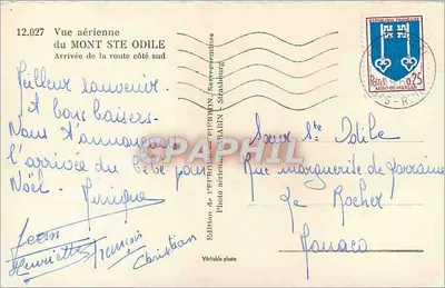 Mont Sainte-Odile — Widok z powietrza z południa — Wydawnictwo Studium w Strasburgu — Rewers