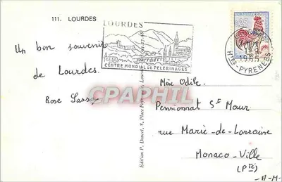 Lourdes — A Gruta, a estátua da Virgem, o santuário e o ponte — Edição P. Doucel, n°111 — Verso
