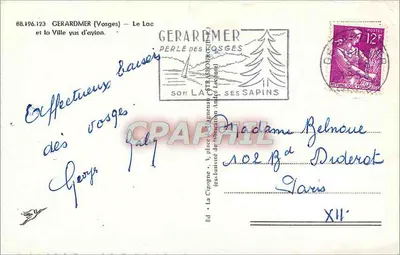 Gerardmer (Vosges) — O Lago e a Cidade vistas de avião — La Cigogne, editor n° 65.496.123 — Verso