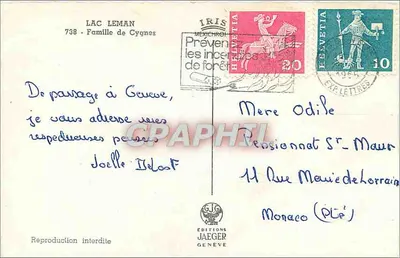 Lago Leman — Famiglia di Cigni — Edizioni Jaeger Ginevra, n° 738 — Verso