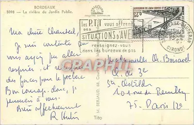 Bordeaux — El río del Jardin Public — Editor: Couleurs Naturelles, n° 5098 — Reverso