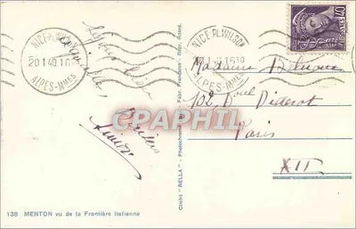 Menton widziana z granicy włoskiej — Rella — n°138 — Rewers