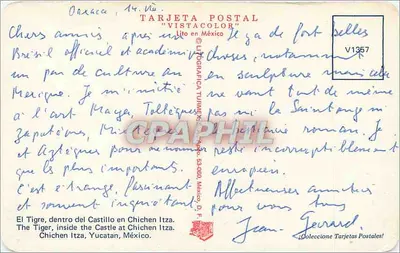 Tygrys, w Castillo w Chichén Itzá — Karta pocztowa "VISTACOLOR" wydana przez LITOGRÁFICA TURMEX, Mexico — Rewers