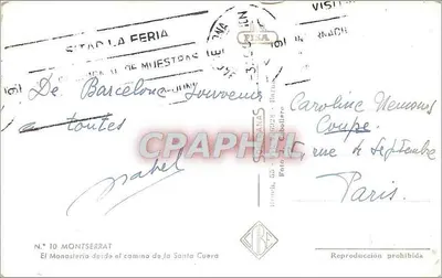Montserrat — Klasztor i krzyż z ferii — Wydawca C. Caballero, N° 10 — Rewers