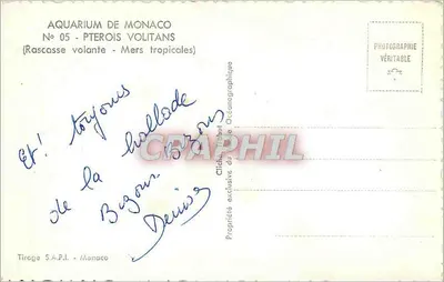 Peixe-leão — Aquário de Mônaco — Tiragem S.A.P.I. - Mônaco N° 05 — Verso