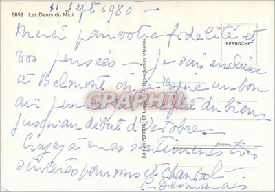 Les Dents du Midi — widok jesieniowy z kolorową lasem — wydawnictwo PERRROCHET n°6859 — Rewers