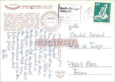 Monumento Hermann — 100 anos 1875-1975 — editor Hermannsdenkmal, série 75/50 — Verso