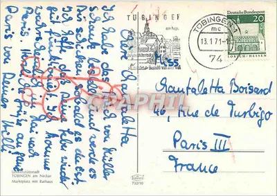 Marktplatz mit Rathaus — Tübingen — Kulturbild 732/10 — Verso