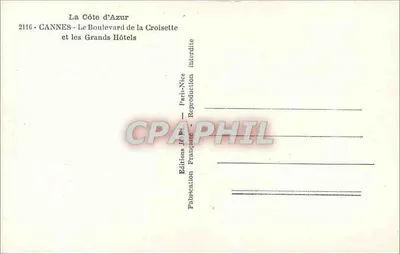 Cannes — Bulwar Croisette i wielkie hotele — Editions Française, Paryż-Nice, n°2116 — Rewers
