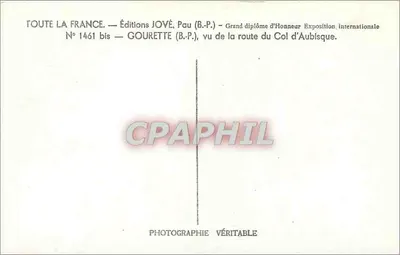 Gourette (B.P.) — vu de la route du Col d'Aubisque — Éditions JOVÉ, Pau (B.-P.) — Verso