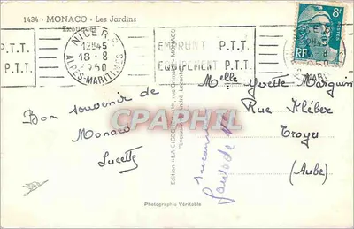 Cigonia — egzotyczne ogrody Monako — Wydawnictwo André Lecornin — Rewers