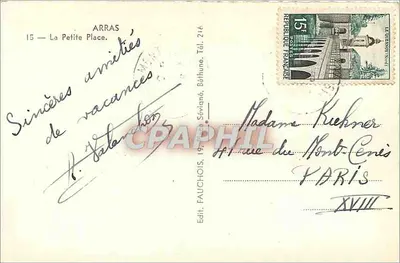 Arras — La Petite Place — Edit. Fauchois, n° 216 — Verso
