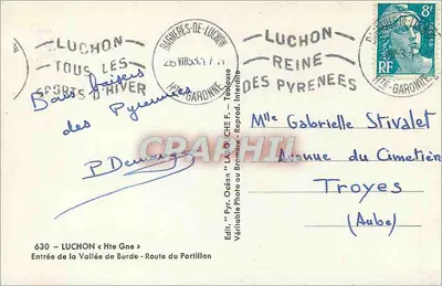 Entrada da Vale de Burde - Estrada do Portillon — Luchon, Altos-Pirineus — Edição 'Pyr. Océan' La Duchêne, n°630 — Verso