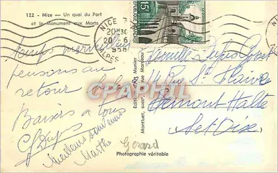 Nice — Jeden z nabrzeży Portu i Pomnik Zmarłych — Wydawnictwo Munier, nr 122 — Rewers