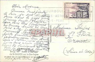 Route et Barrage de St-Sauves sur la Dordogne — G.d'O. — Verso