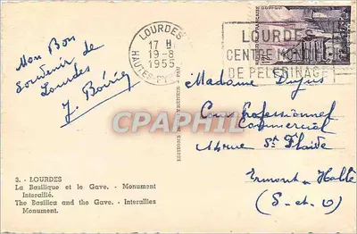 Lourdes — Bazylika i rzeka Gave — Monument Interallié — Wydawnictwo Lourdes — Rewers