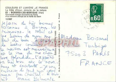 Bormes-les-Mimosas — vila ao lado do Dom — Éditions d'Art V. V. 74 — Verso