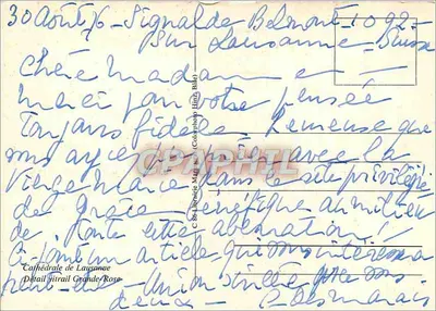 Katedra w Lausannie — szczegół z wielkiego okna z gwiazdą — wydawca C. Berthod — Rewers