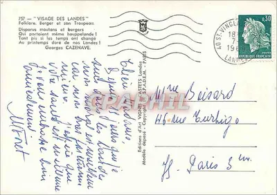 Folklore del Landes — Pastore e suo gregge — Edizioni d'Arte VIGNES, n°757 — Verso