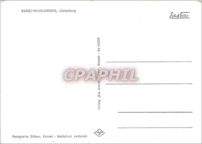 Kassel-Wilhelmschöhe, Löwenburg — oświetlony zamk — Fotografie Gläser, Kassel, nr 452/59 — Rewers