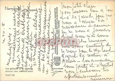 Widok ogólny i zamek — Dieppe, Normandia — Wydawnictwo La Cigogne — Rewers