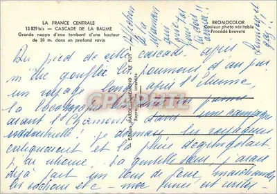 Wodospad La Baume — Francja Środkowa — Wydawnictwo Le Puy, nr 13 839 bis — Rewers
