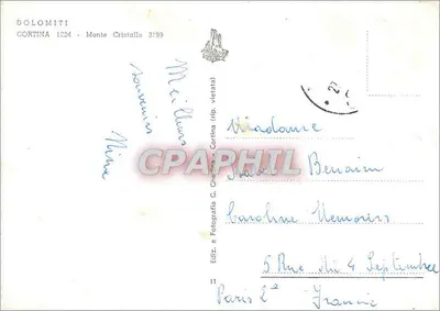 Cortina d'Ampezzo — Monte Cristallo — Wyd. Fotografia G. Cinellia n°11 — Rewers