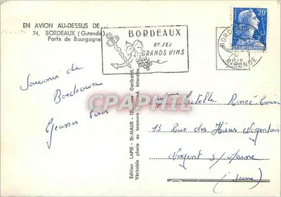 Widok z lotu ptaka Bordeaux — Most nad Garoną i łuk triumfalny — Wydawnictwo Lapie — Rewers