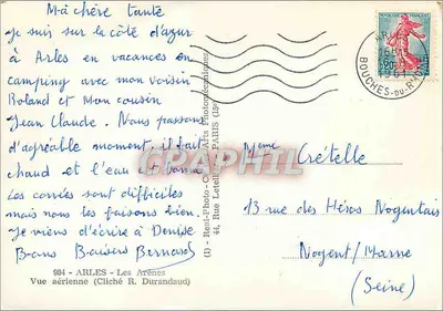 Arles - Les Arènes — widok z lotu — zdjęcie R. Duranda — wydawca Real-Photo-Clichés Paris — Rewers