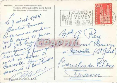 Montreux - Lago Léman e as Dentes do Meio-Dia — Photoglob-Wehrli S.A., Zurique, n°3008 — Verso