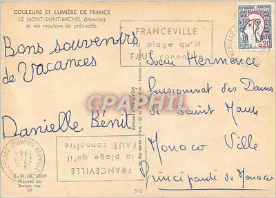 Monte-Saint-Michel — com ovelhas pastando — gravura de Yvon — Verso