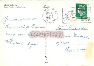 Basílica Nossa Senhora de Lisieux — Santa Tereza — editor SCINTEX, n°1013 — Verso