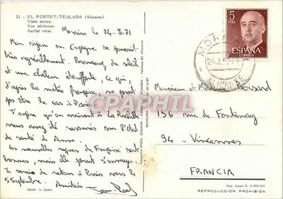 El Portet - Teulada — vista aérea — editor Galiana, n°21 — Verso
