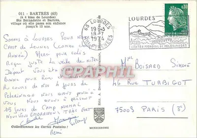 Santa Bernadette Soubirous — Bartres — Editore Diplomane — Verso
