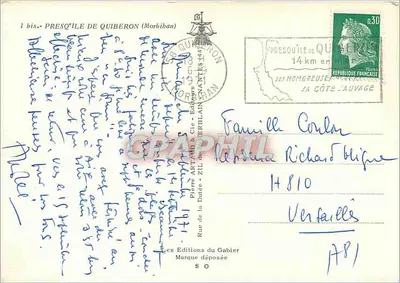 Presqu'île de Quiberon — Karta pocztowa turystyczna — Éditions du Gabier — Rewers