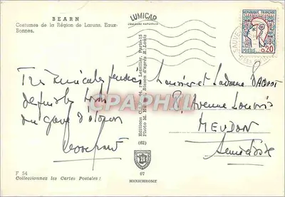 Trajes tradicionais — Béarn — Editor LUMICAP, n° F 54 — Verso