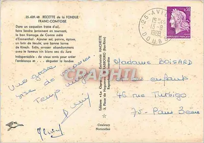 La Fondue Franc-Comtoise — Edizioni Hachette, n° 25.639.48 — Verso